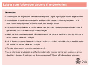 En liste over lekser som forbereder elevene til undervisning